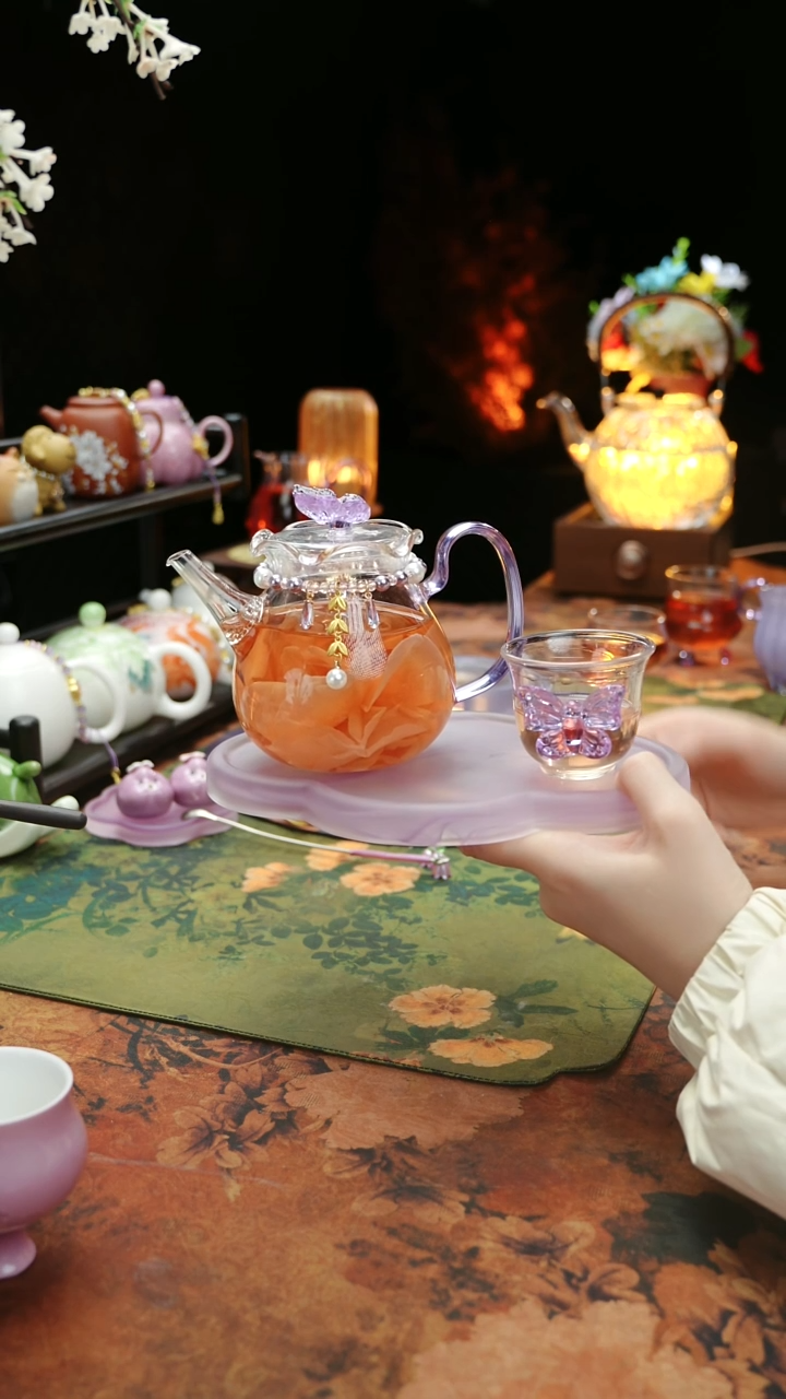 【闪购商品】紫色壶承+茶壶+链子+杯子