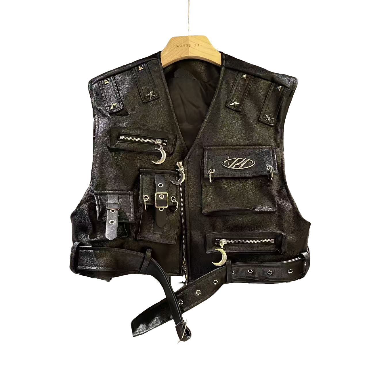 设计感朋克工装皮马甲