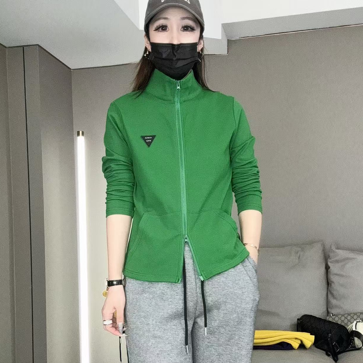 《鸯哥》R2502春款运动时尚气质双拉链修身显瘦上衣