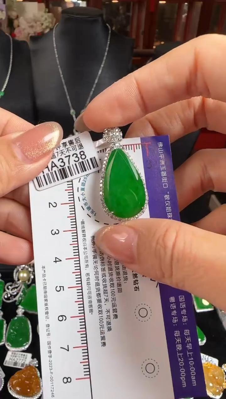 颈饰18K金镶嵌翡翠HA3738冰绿滴水