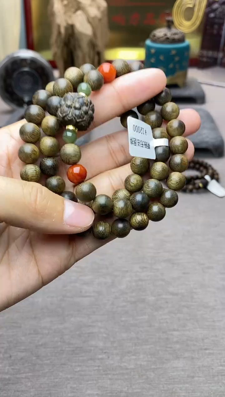 【闪购商品】沉香手串芽庄黄棋沉水老料0.8＋双头莲花三圈设计