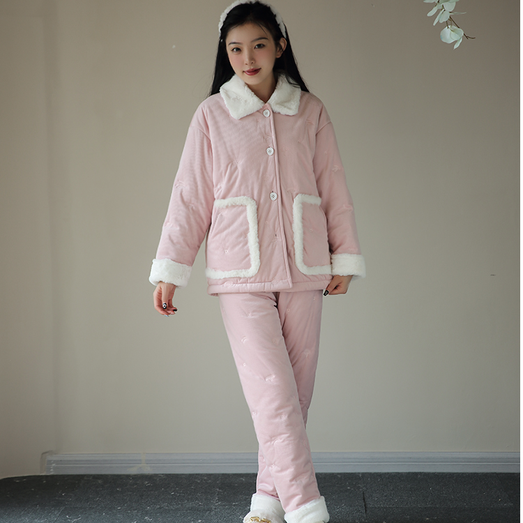 YD25085/yanyang丽丝绒夹棉睡衣女套
