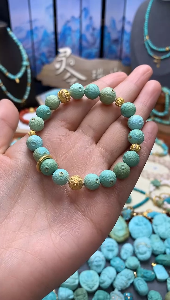 【闪购商品】绿松石手链18K金镶嵌高瓷精工星球单圈
