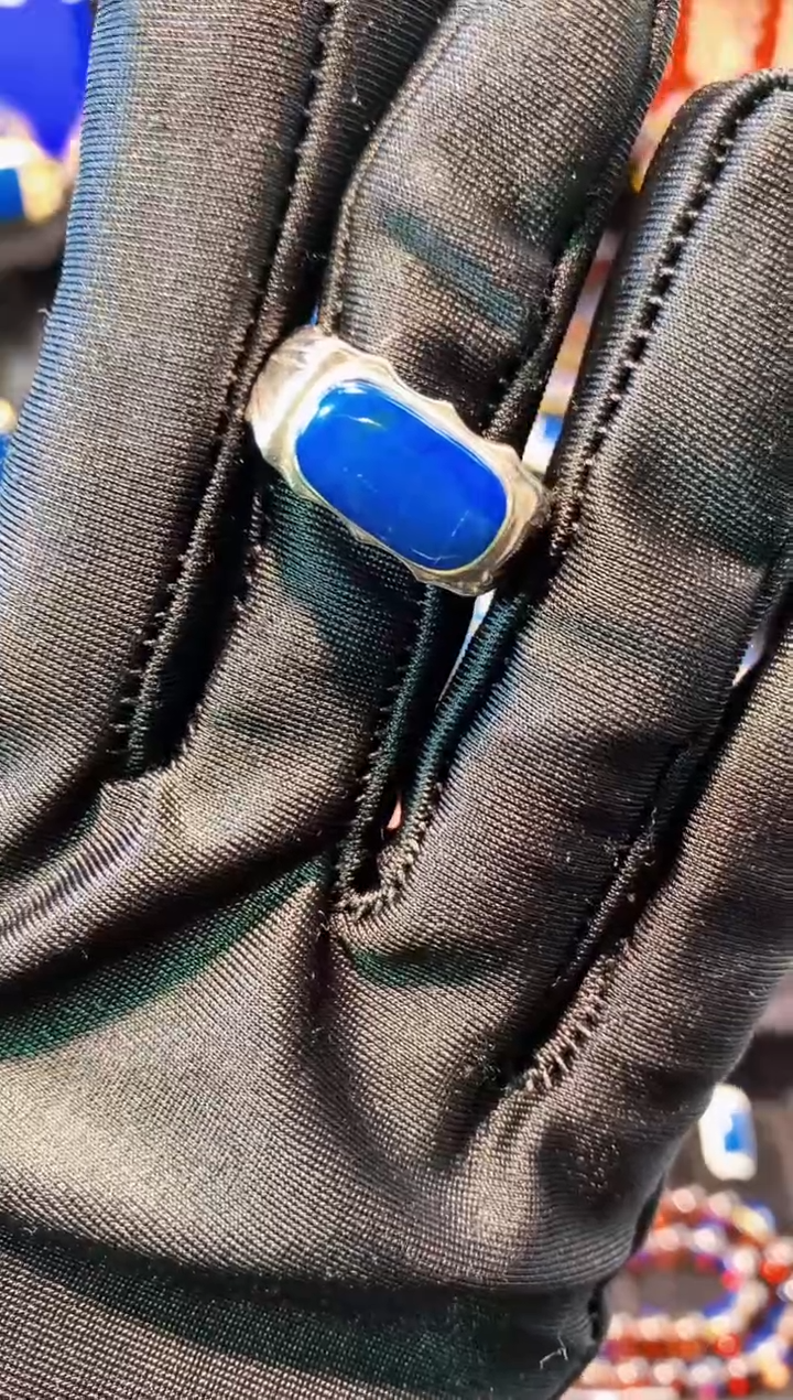 【闪购商品】琥珀珠宝奇石银S925镶嵌多米非净水戒指 福利款