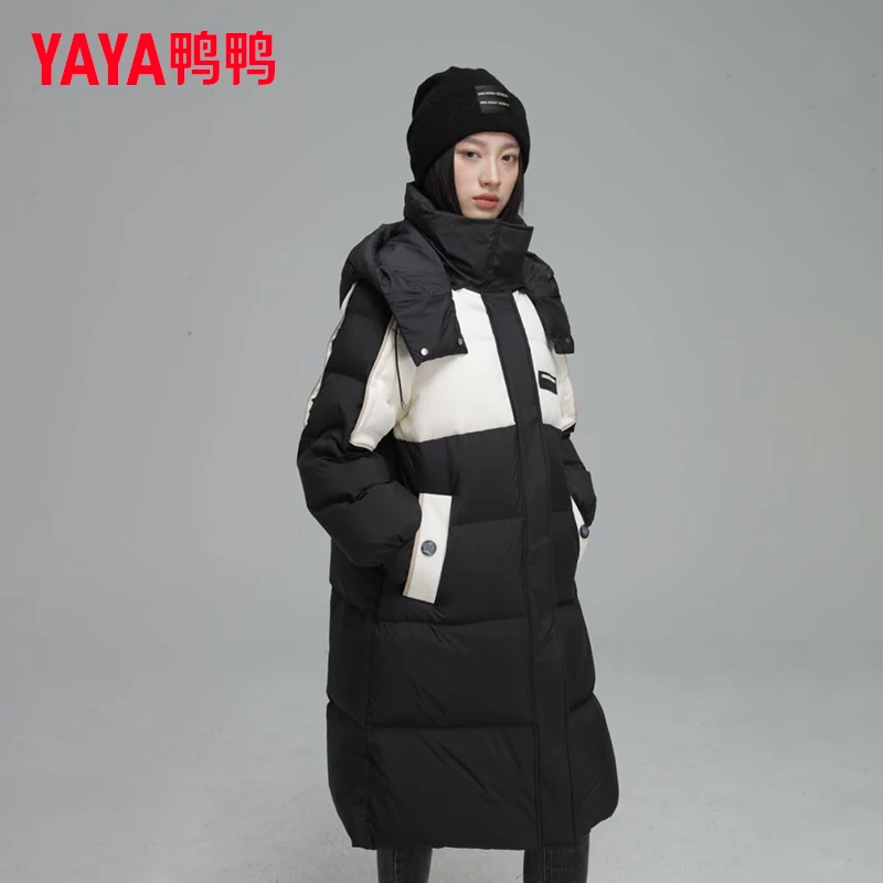 YAYA/鸭鸭羽绒服女长款时尚休闲保暖过膝宽松通勤外套YE3B625077W