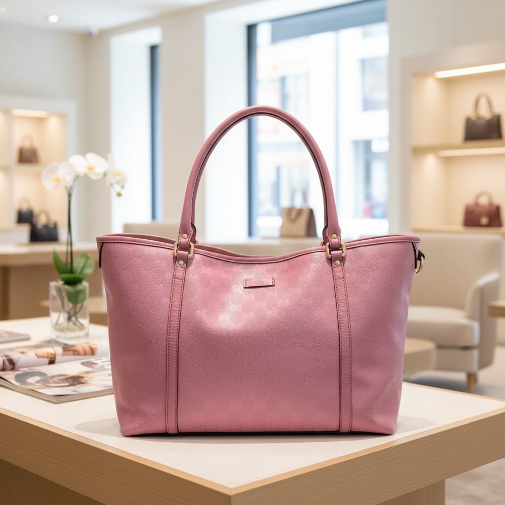 95新 GUCCI/古驰  粉色水晶皮托特包  1802 4663 