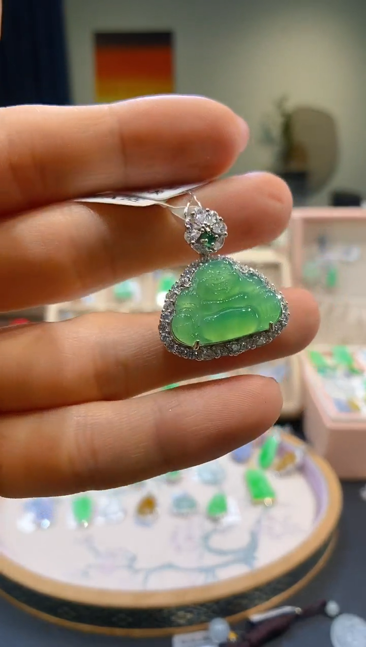 【闪购商品】翡翠吊坠(不含链)银S925镶嵌佛