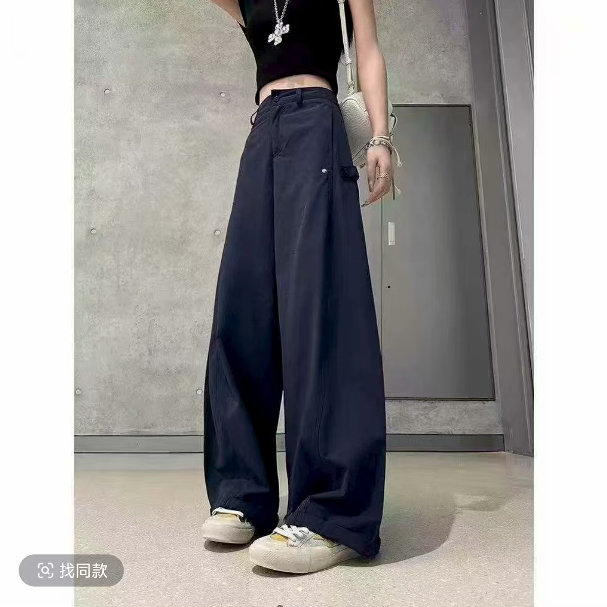 美式直筒休闲裤2025早秋新款柳丁设计感显瘦弯刀工装裤