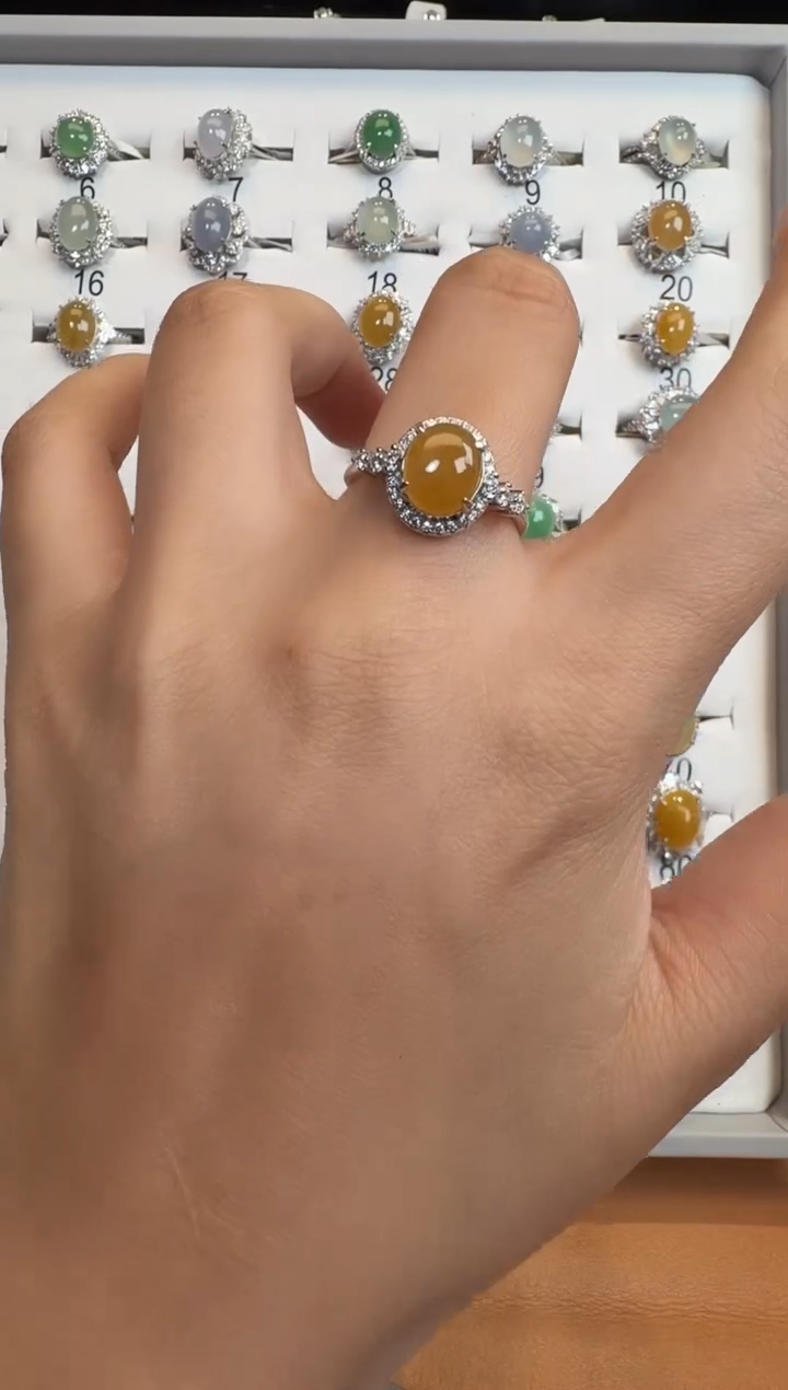 银S925镶嵌戒指翡翠925银镶A货翡翠戒指84