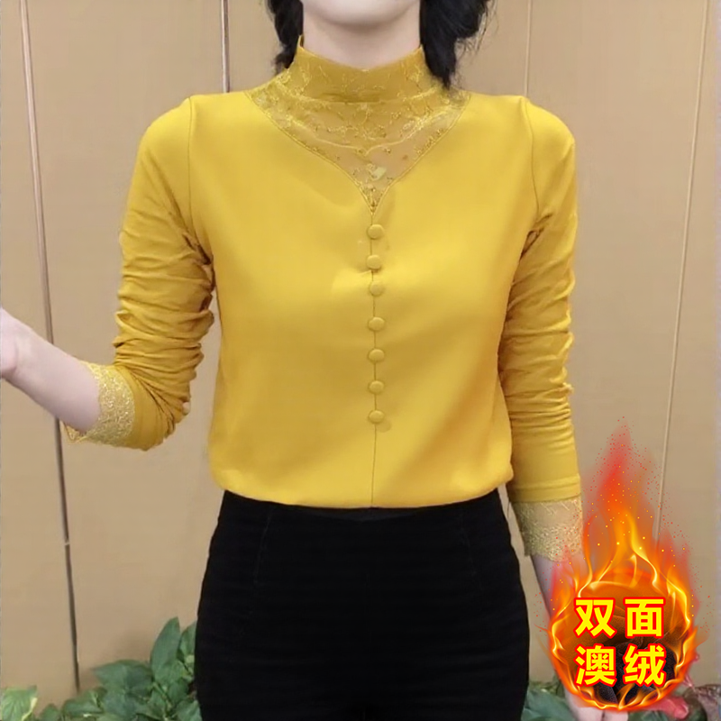 【双面澳绒】秋冬时尚新款复古纯色钉珠T恤上衣洋气宽松显瘦打底衫