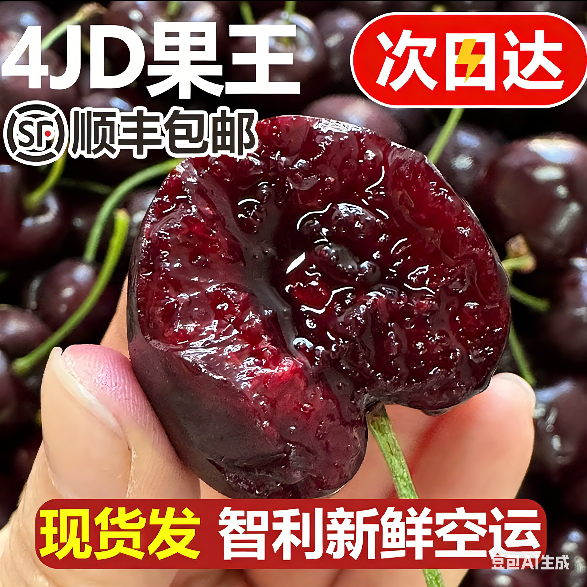 3-4JD果王车厘子【今天拍明天到】进口空运车厘子新鲜头茬宝宝孕妈妈水果内附果径卡1.6斤桑提娜樱桃智利共和国