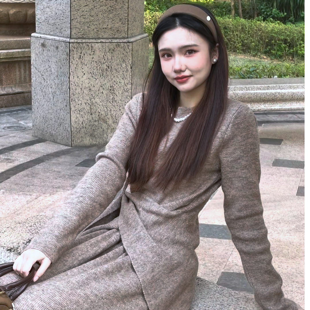 轻奢气质套装女秋冬新款小众不规则长袖上衣高腰休闲裤两件套