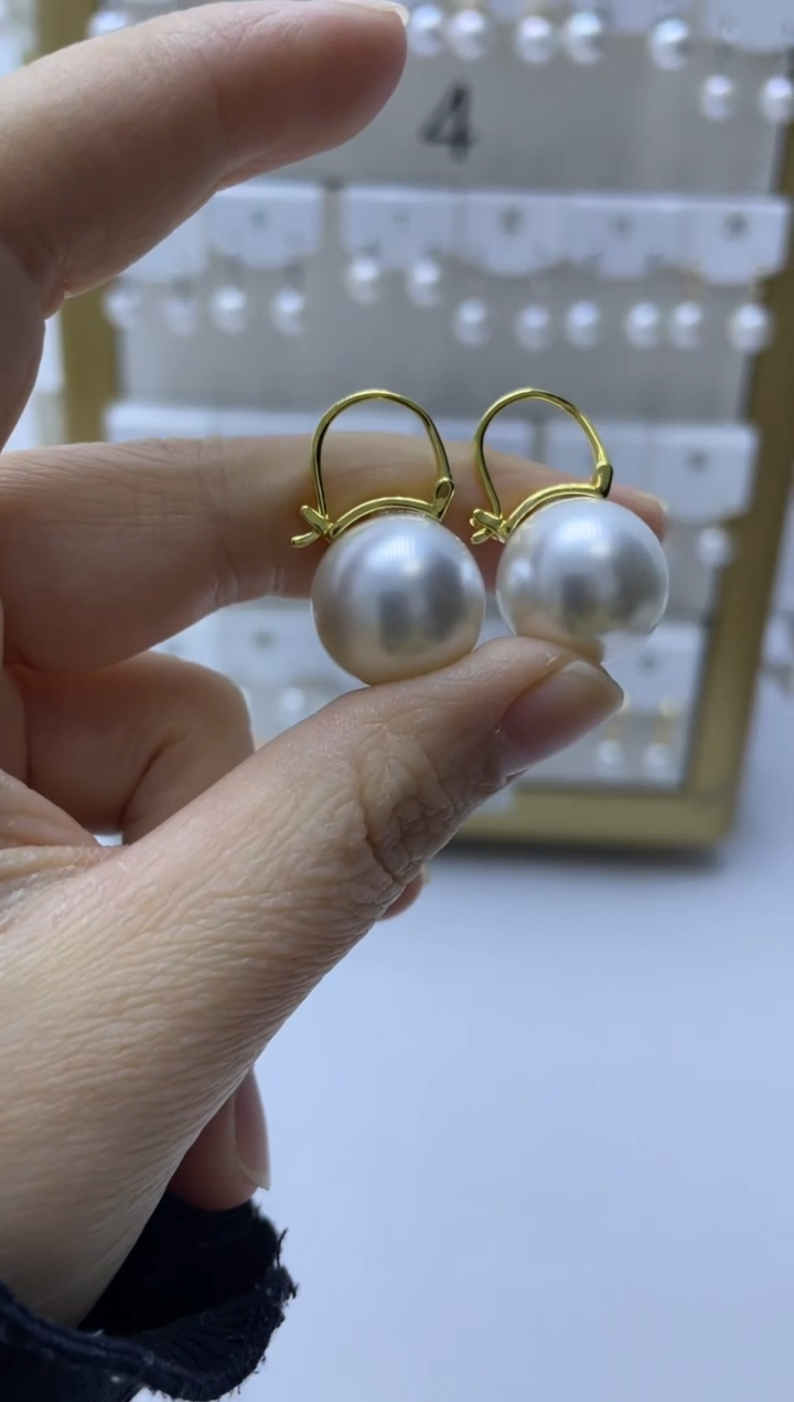 银S925镶嵌耳饰淡水珍珠15-16