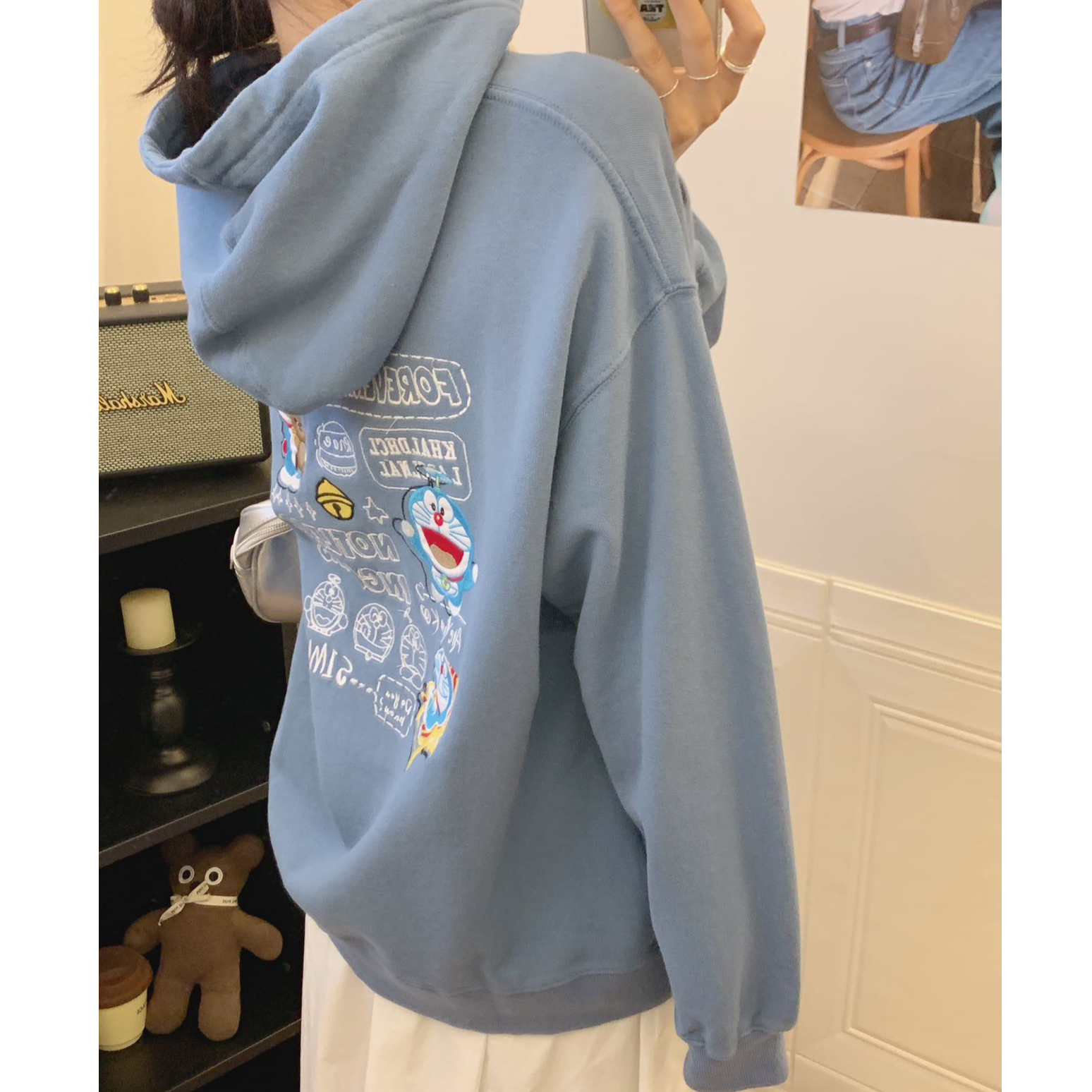 纸袋家秋季新款「重工刺绣320g纯棉毛圈叮当猫连帽卫衣」休闲2579