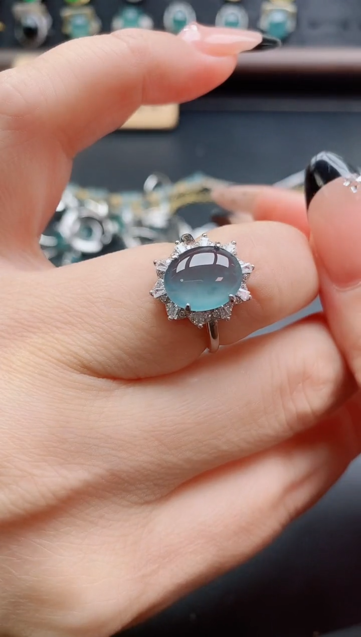 银S925镶嵌戒指翡翠1