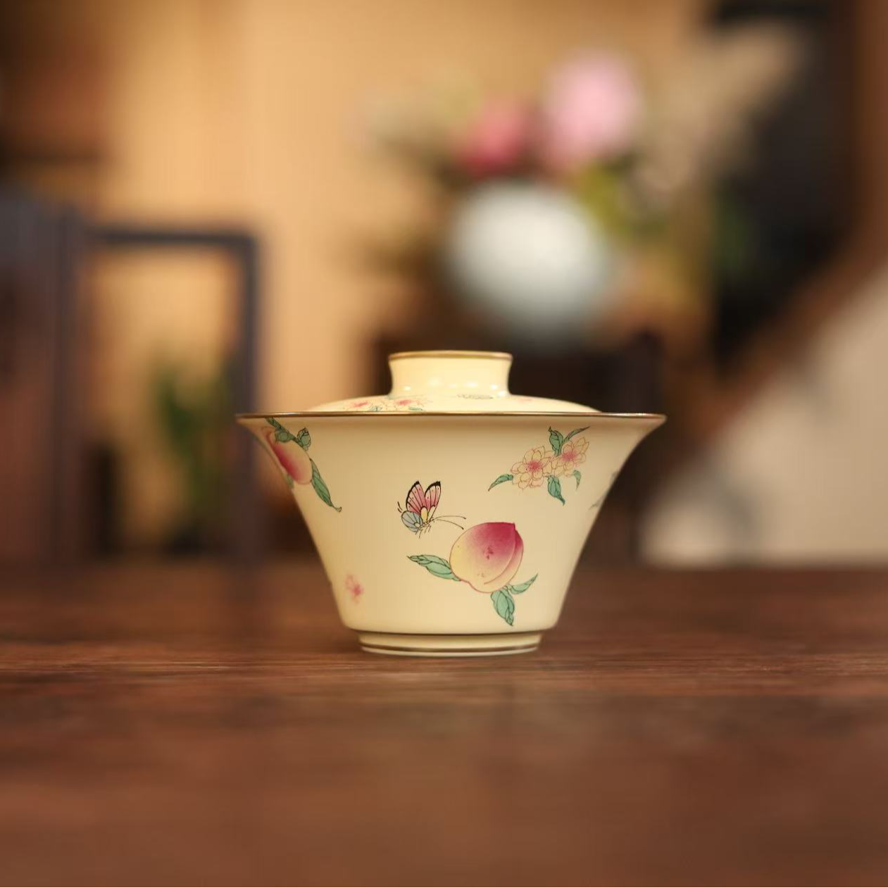 阿茶  松花黄寿桃盖碗零配（华隐S1297）