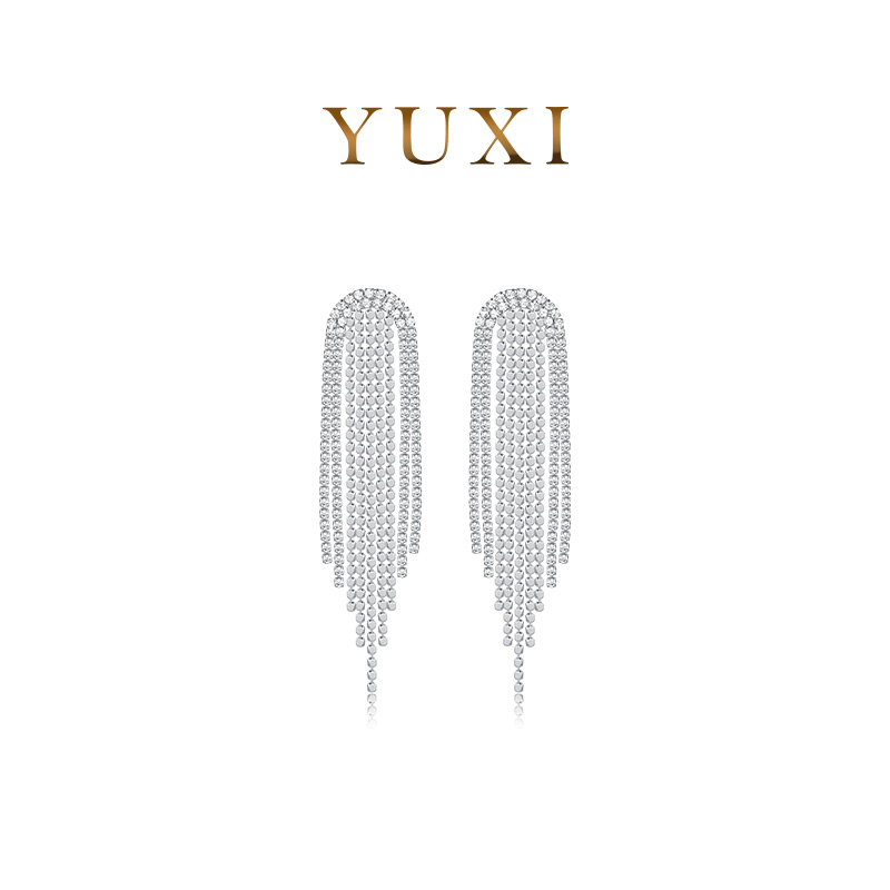 羽兮 铜合金合成锆石耳饰 欧美系列流苏款精致百搭轻奢耳环耳钉