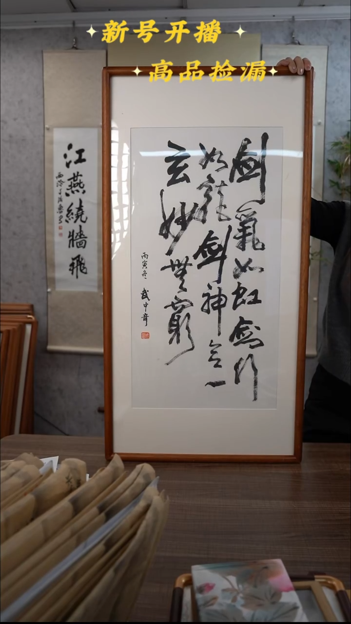 书法武老师 剑气如虹 2尺 手绘宣纸画框