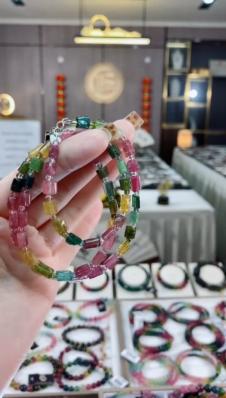 【闪购商品】原石三圈手链未镶嵌碧玺一物一证dan