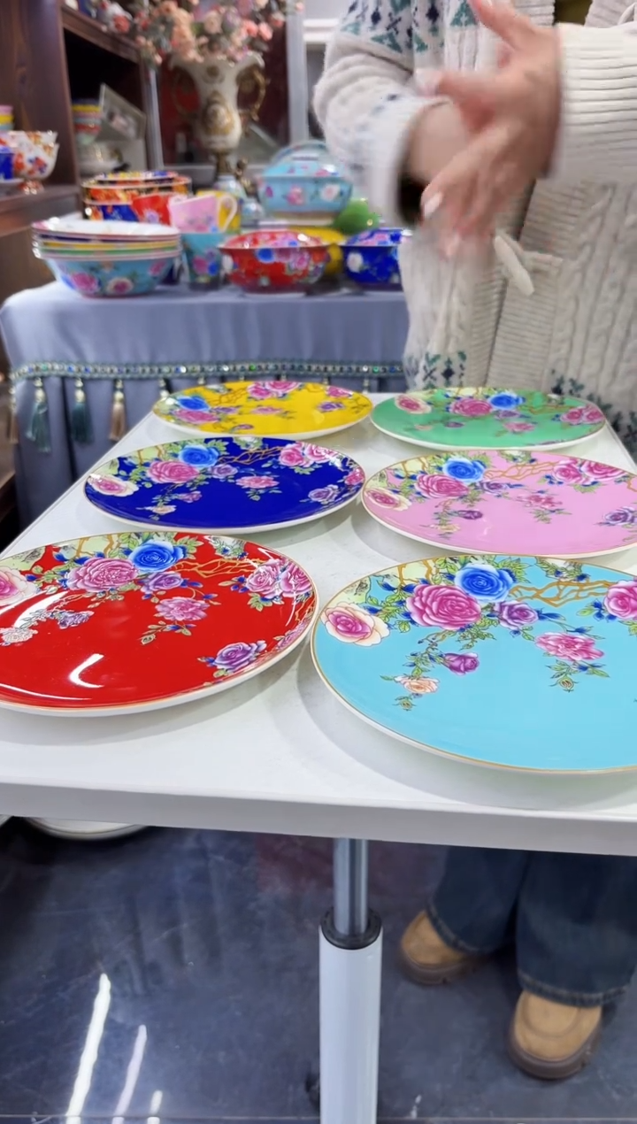 珐琅  7英寸骨碟6个景德镇陶瓷 