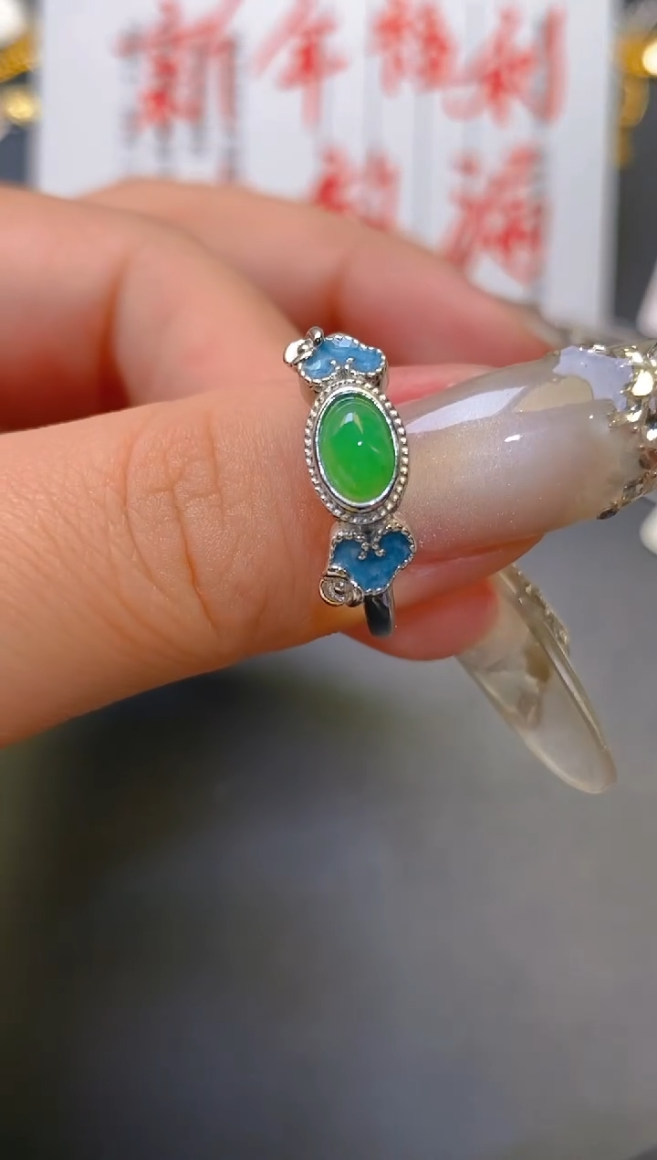 【闪购商品】翡翠耳饰银S925镶嵌天然A货翡翠1