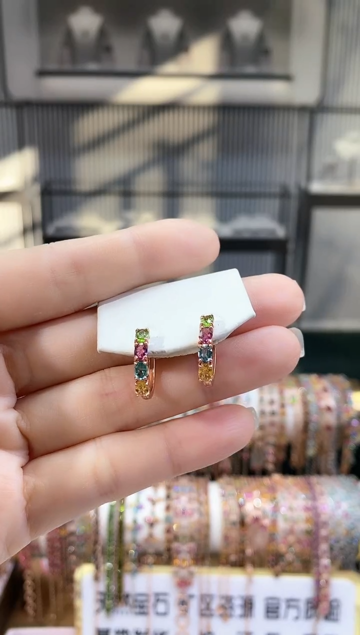 银S925镶嵌耳扣碧玺666666666666