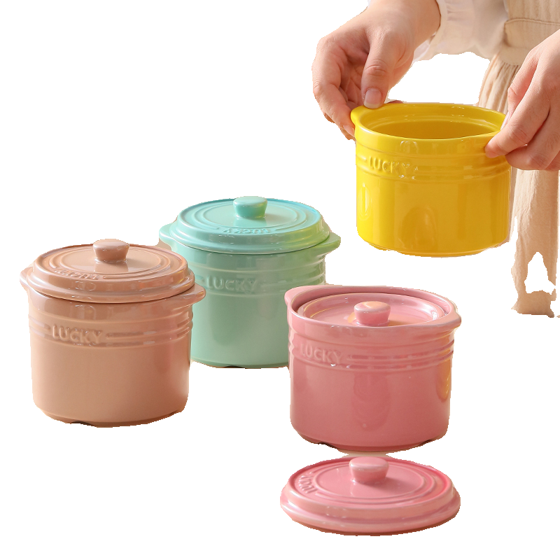 彩虹带盖陶瓷炖蛊炖汤盅瓦罐汤罐蒸盅小炖蛊煲汤隔水炖盅杯一人份