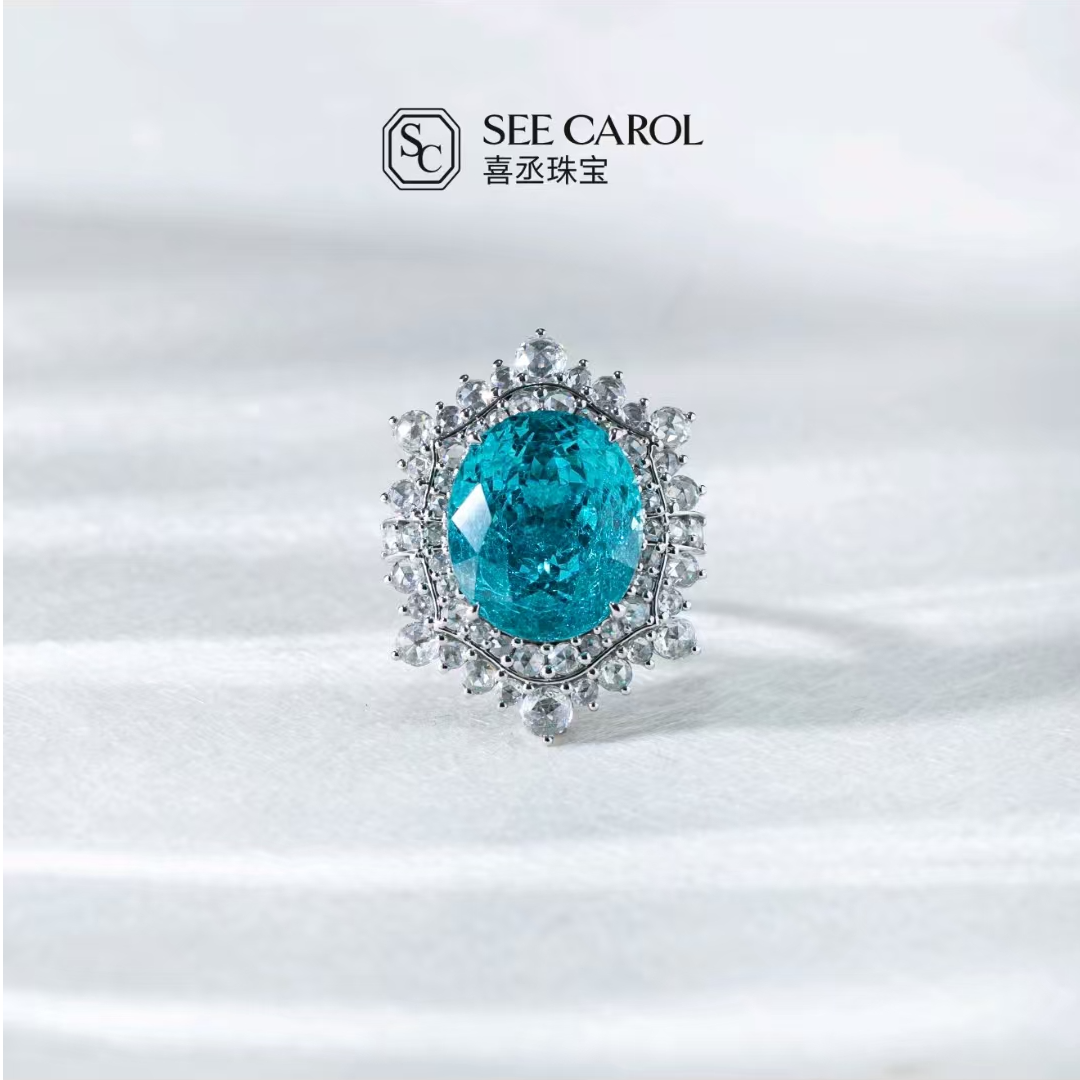 实验室培育钻石18k钇铝榴石两带款帕拉伊巴色