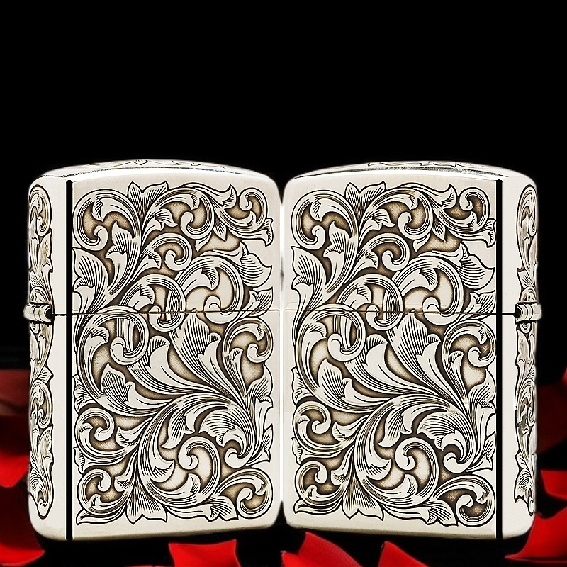 ZIPPO/之宝S925银盔甲机【大叶唐草】正品煤油打火机KF-DF