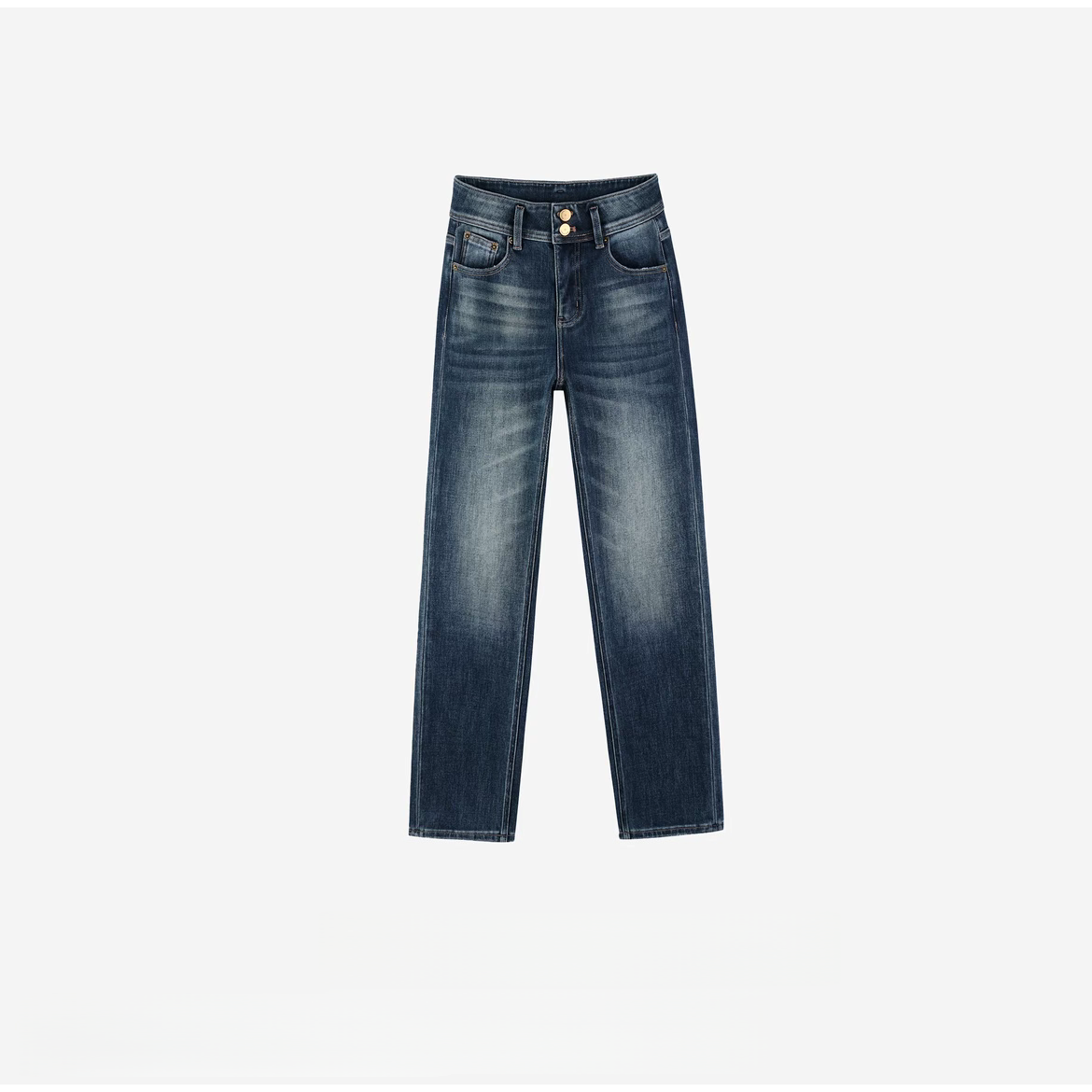 1599-【加绒薄绒】秋冬季高腰百搭双扣烟管牛仔裤