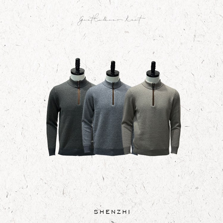 [绅织羊绒]加厚提花老钱风半立领拉链羊绒衫老公老爸礼+运费险