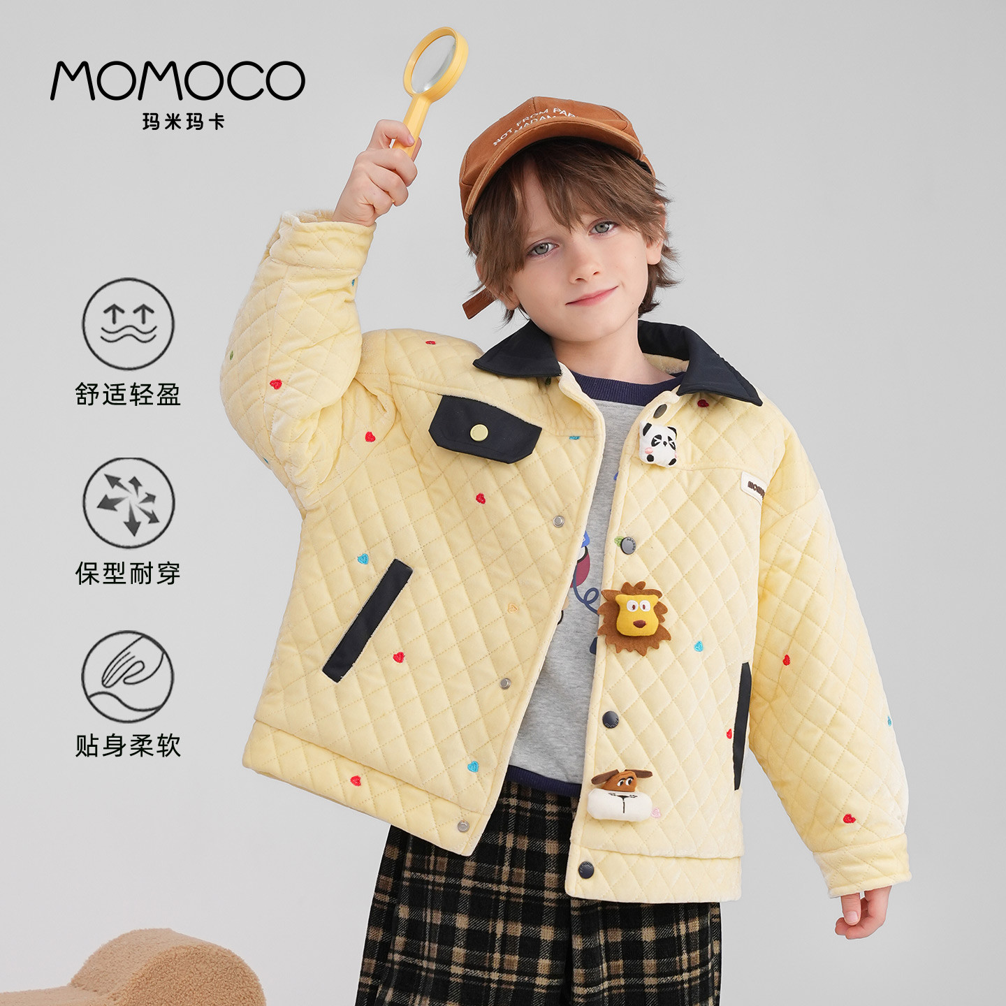 MOMOCO/玛米玛卡冬季新款男童可爱小动物玩偶棉服外套77430125011