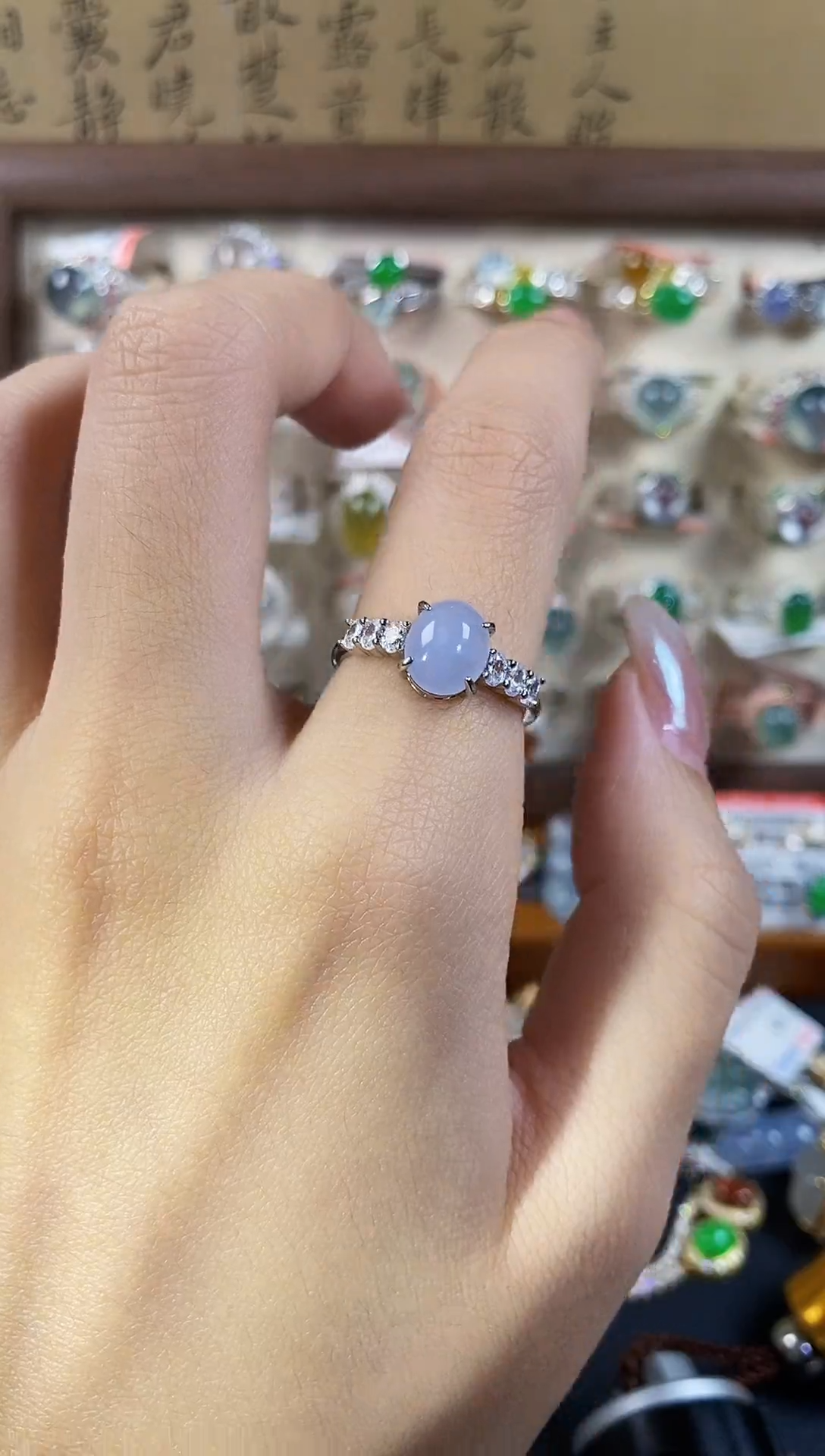 银S925镶嵌戒指翡翠开*天然A货翡翠