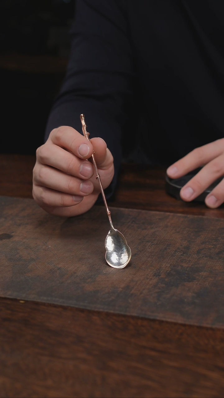 足银葫芦头铜柄茶勺茶拨