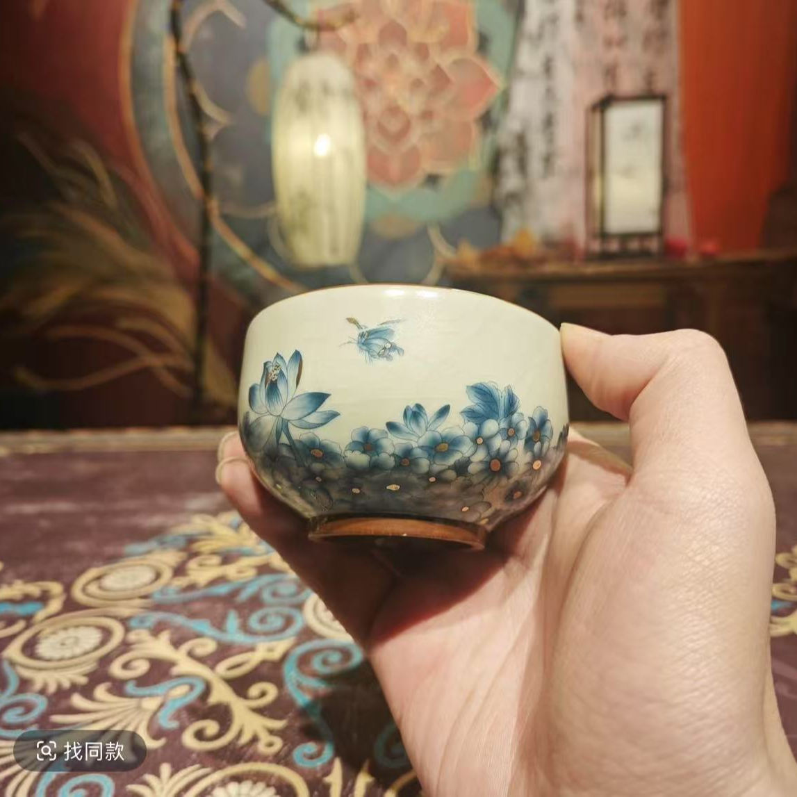 单杯-汝窑牡丹铜钱杯茶杯ZH345茶具特惠