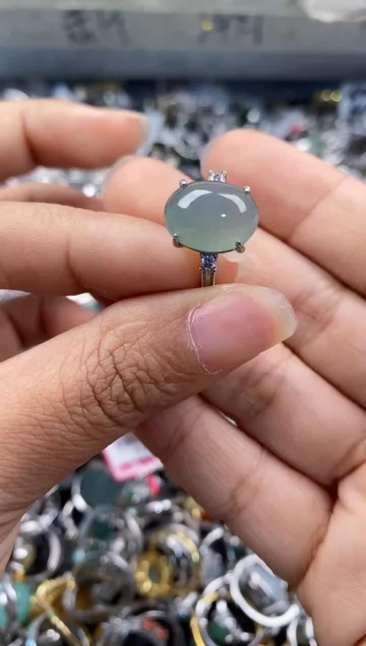 银S925镶嵌戒指翡翠666---7