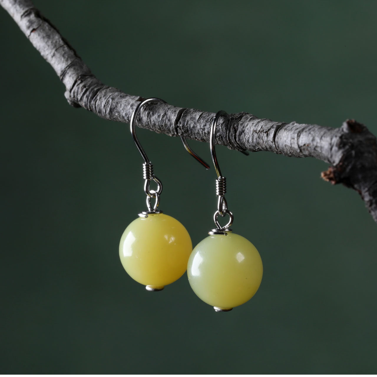 【意婵】《静好》精品天然岫玉柠檬玉转运珠耳饰-913088