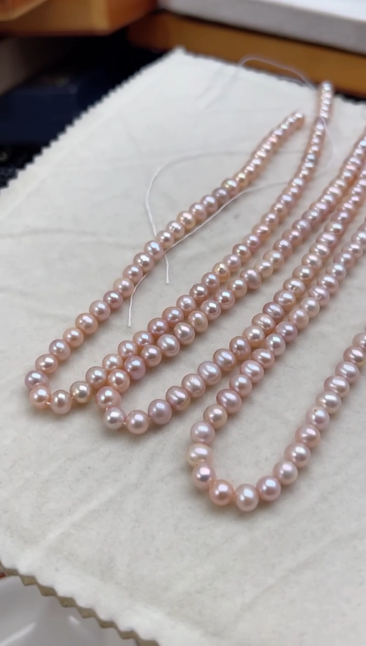 未镶嵌淡水珍珠46珍珠项链（粉光）近圆无核6mm左右