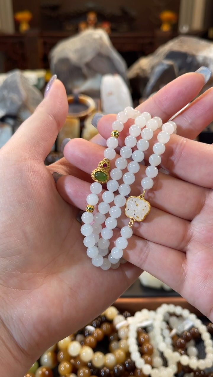 手链未镶嵌和田玉（白玉）天泰白玉6mm108珠串