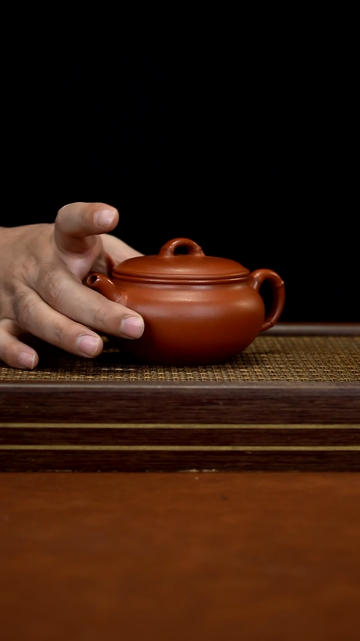 茶壶紫砂SY朱泥 竹节扁腹