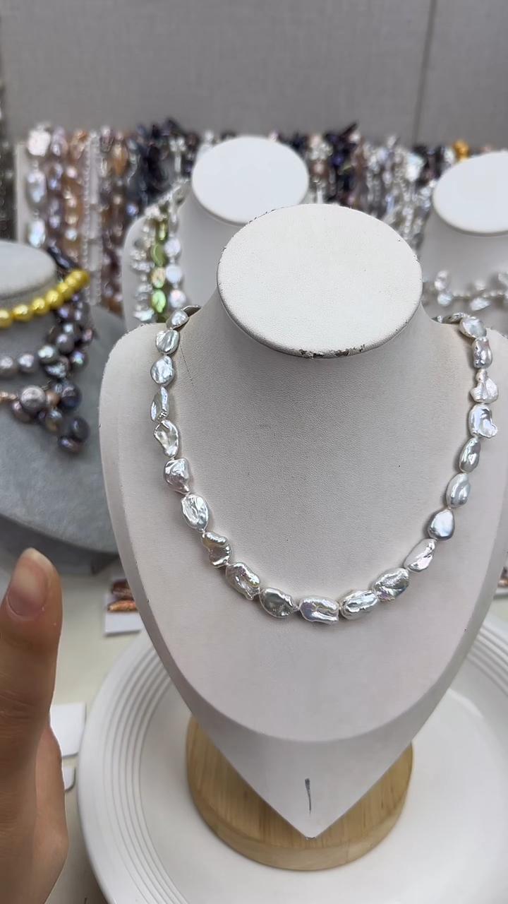 颈饰银S925镀金镶嵌淡水珍珠1