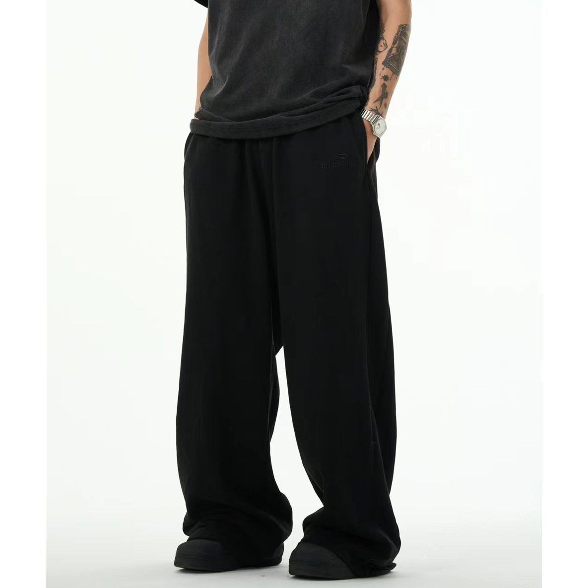 BOBO姐 秋季美式复古重水洗做旧宽松阔腿毛圈抽绳休闲裤