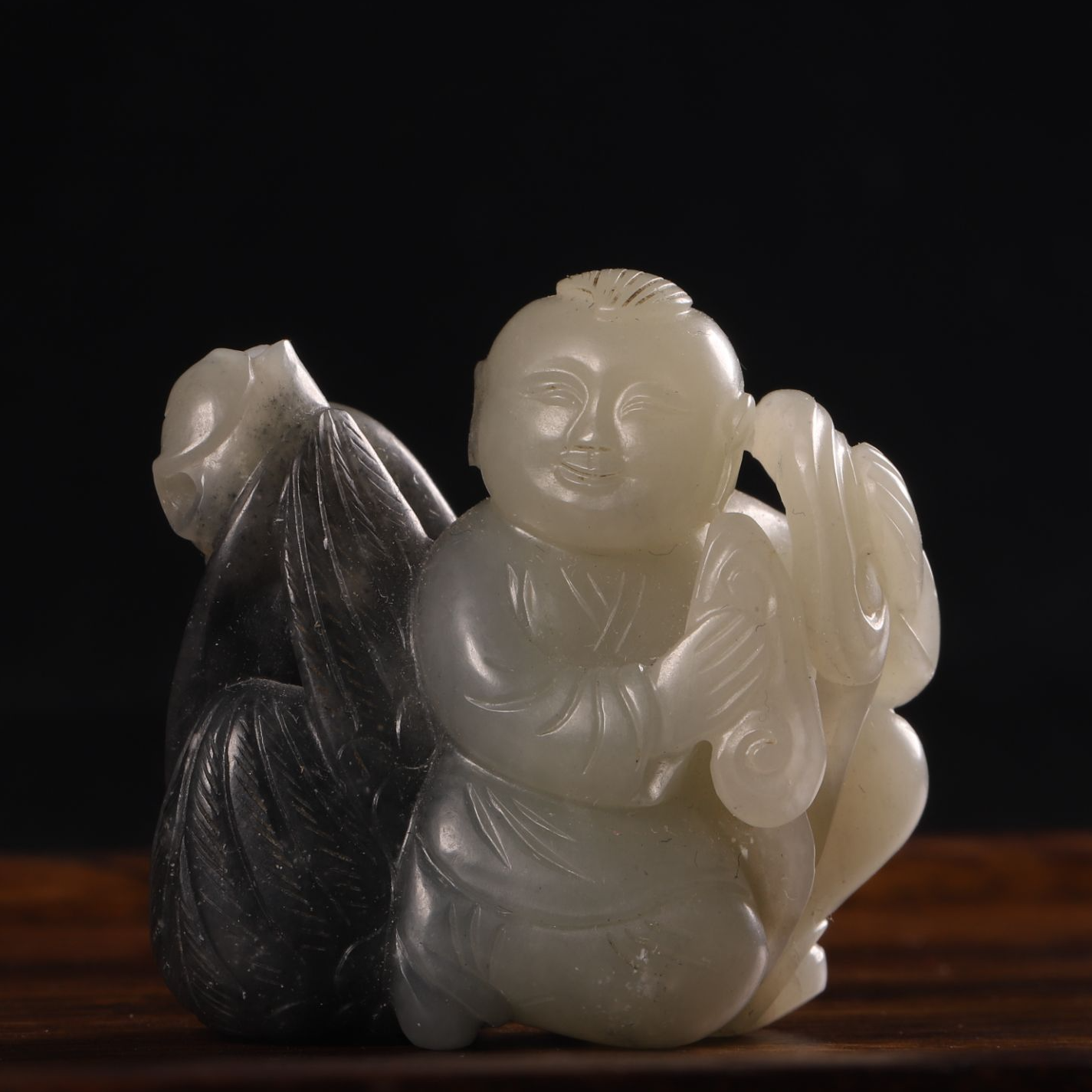 清  和田玉《吉祥如意》黑白分明，鹅如意，古玉，老玉。