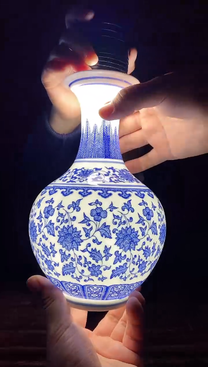 【闪购商品】摆件50件青花赏瓶+旋转底座【高23】