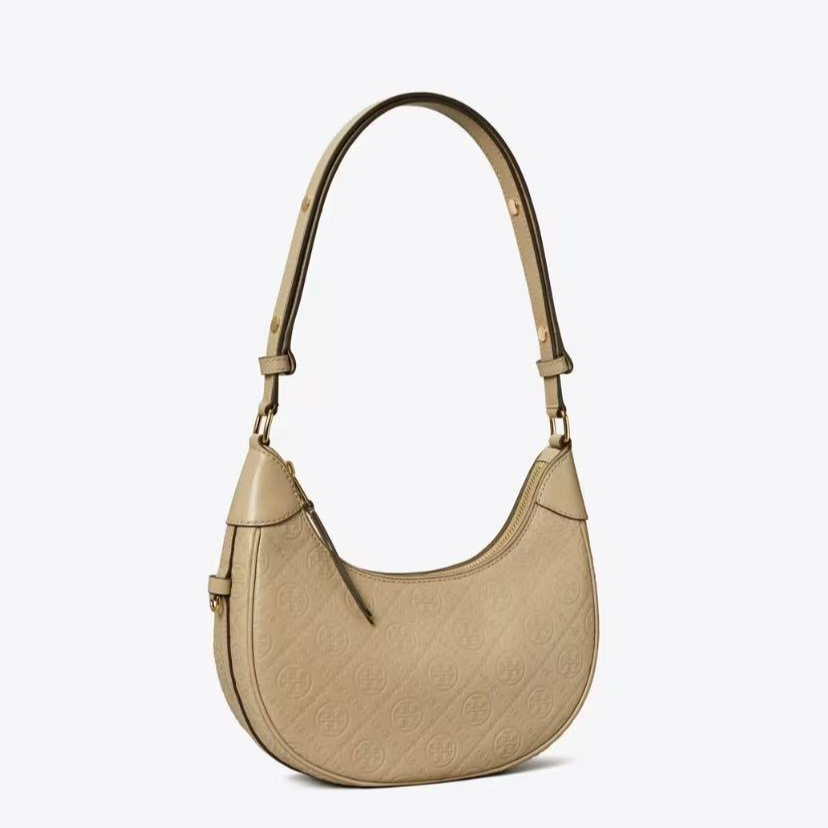 tory burch/汤丽柏琦 monogram灰色压花腋下新月包158514-202 S