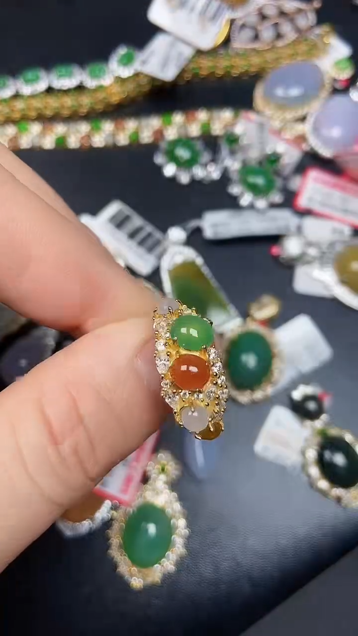 银S925镶嵌戒指翡翠3950