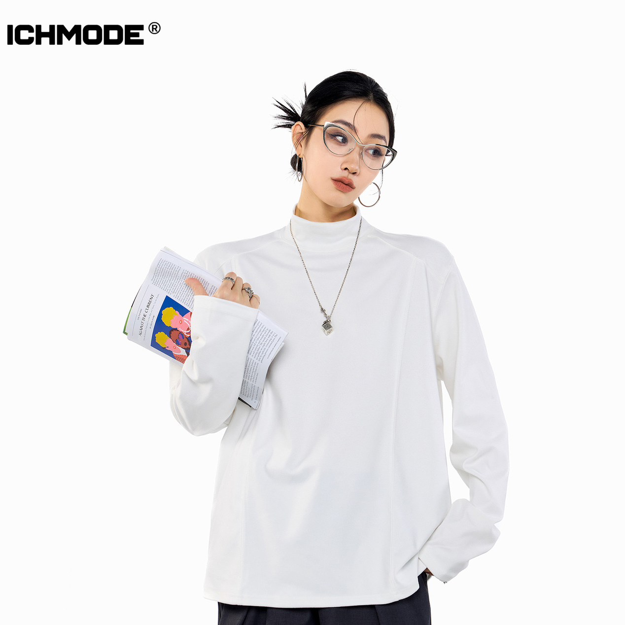 ICH MODE 美式高领德绒打底衫女春秋季新款修身长袖内搭上衣T恤