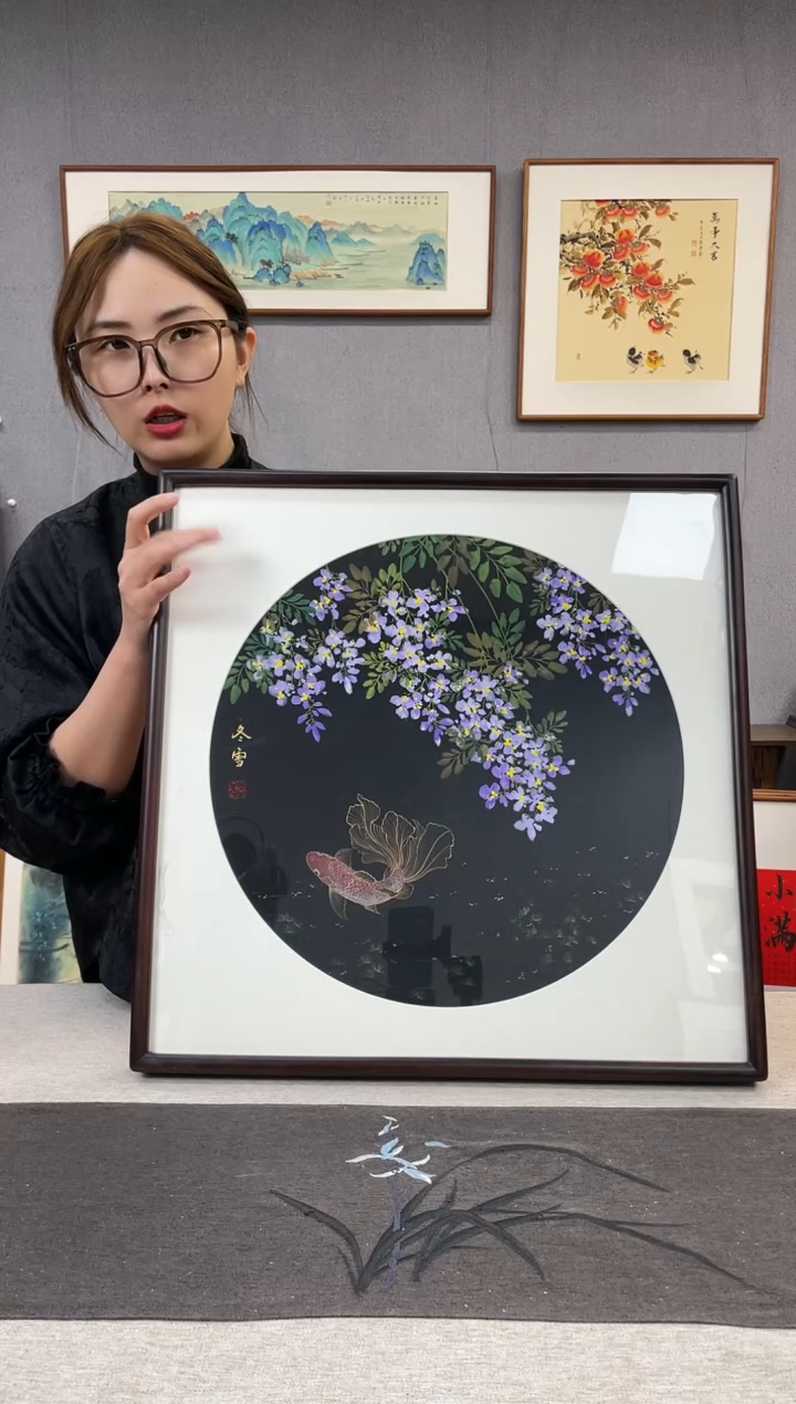 【闪购商品】国画闫冬雪-手绘带框作品-52*52-