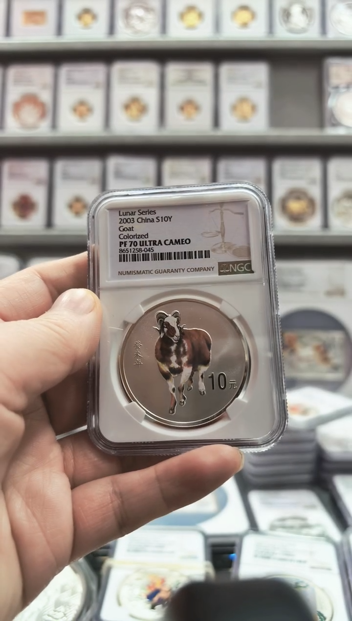 纯银2003年彩银羊NGC70有证无盒