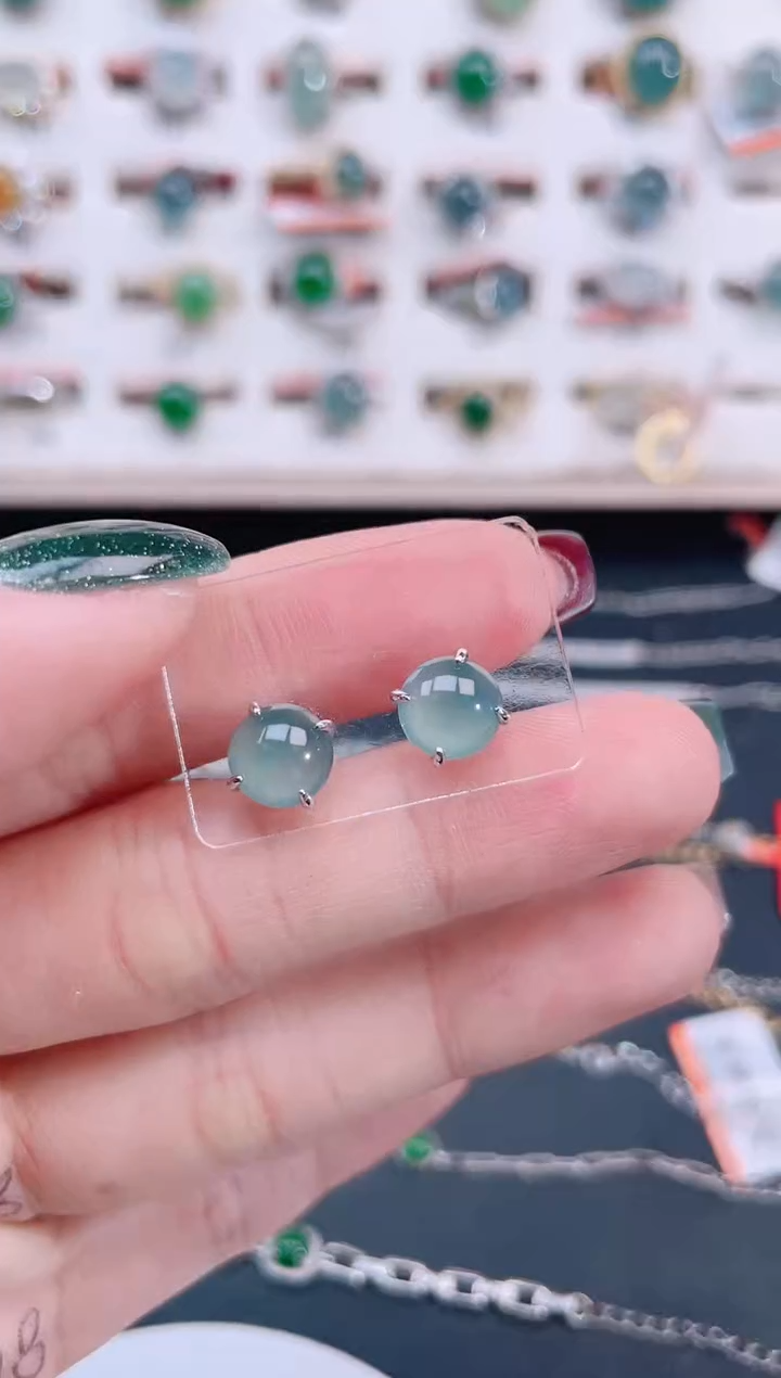 银S925镶嵌翡翠耳饰天然翡翠